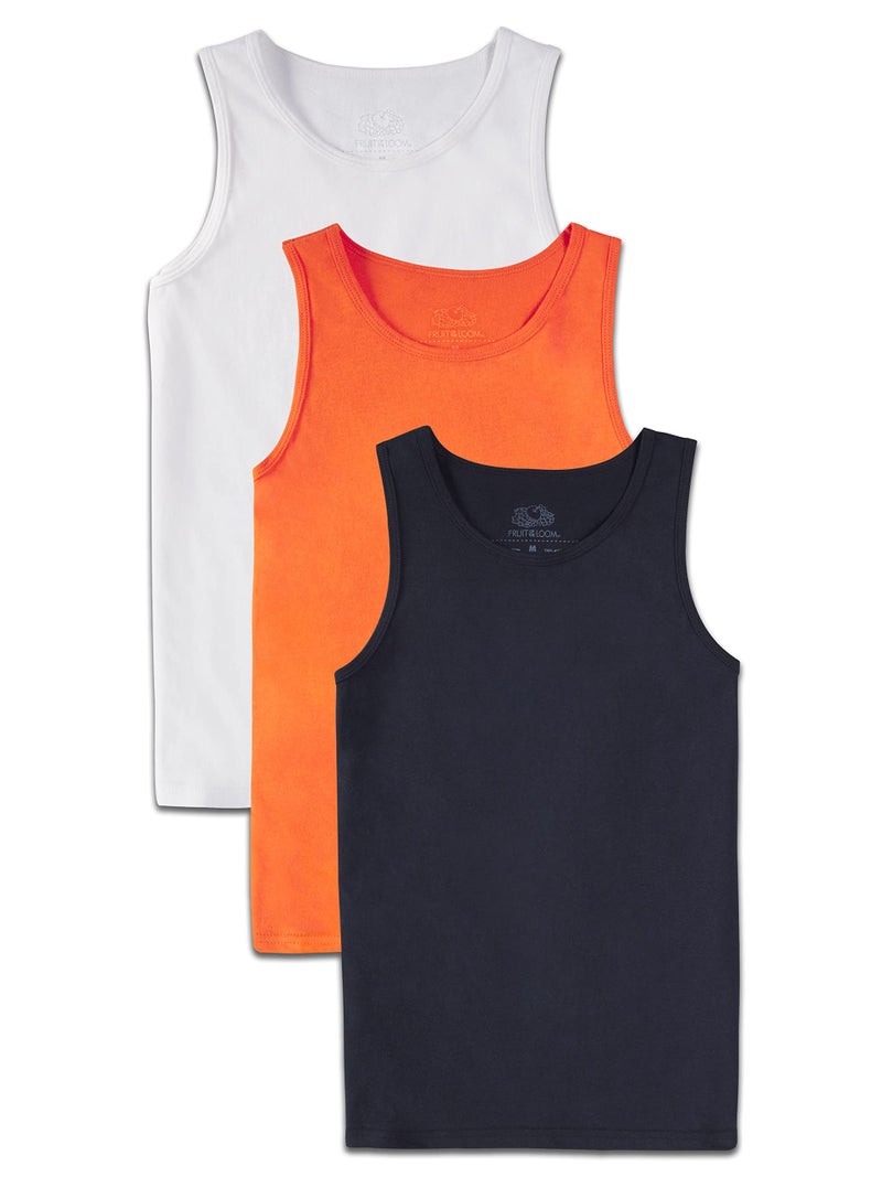 Fruit of the Loom boys Tag-free Cotton Tees (Assorted Color Multipacks) Shirt, Tank - 3 Pack White/Orange/Black, Medium US - Image 1